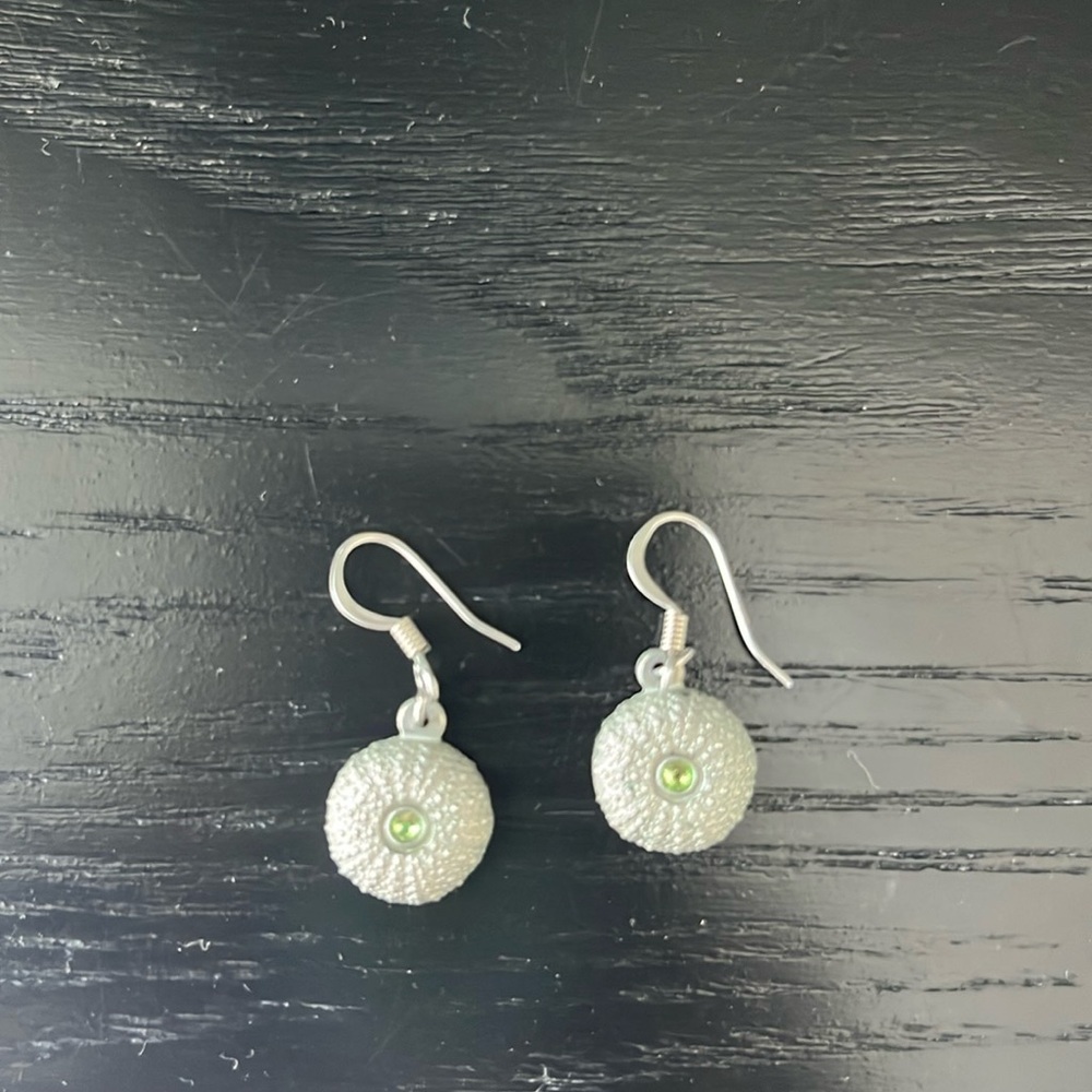 Pewter Made in Canada earrings with green stone